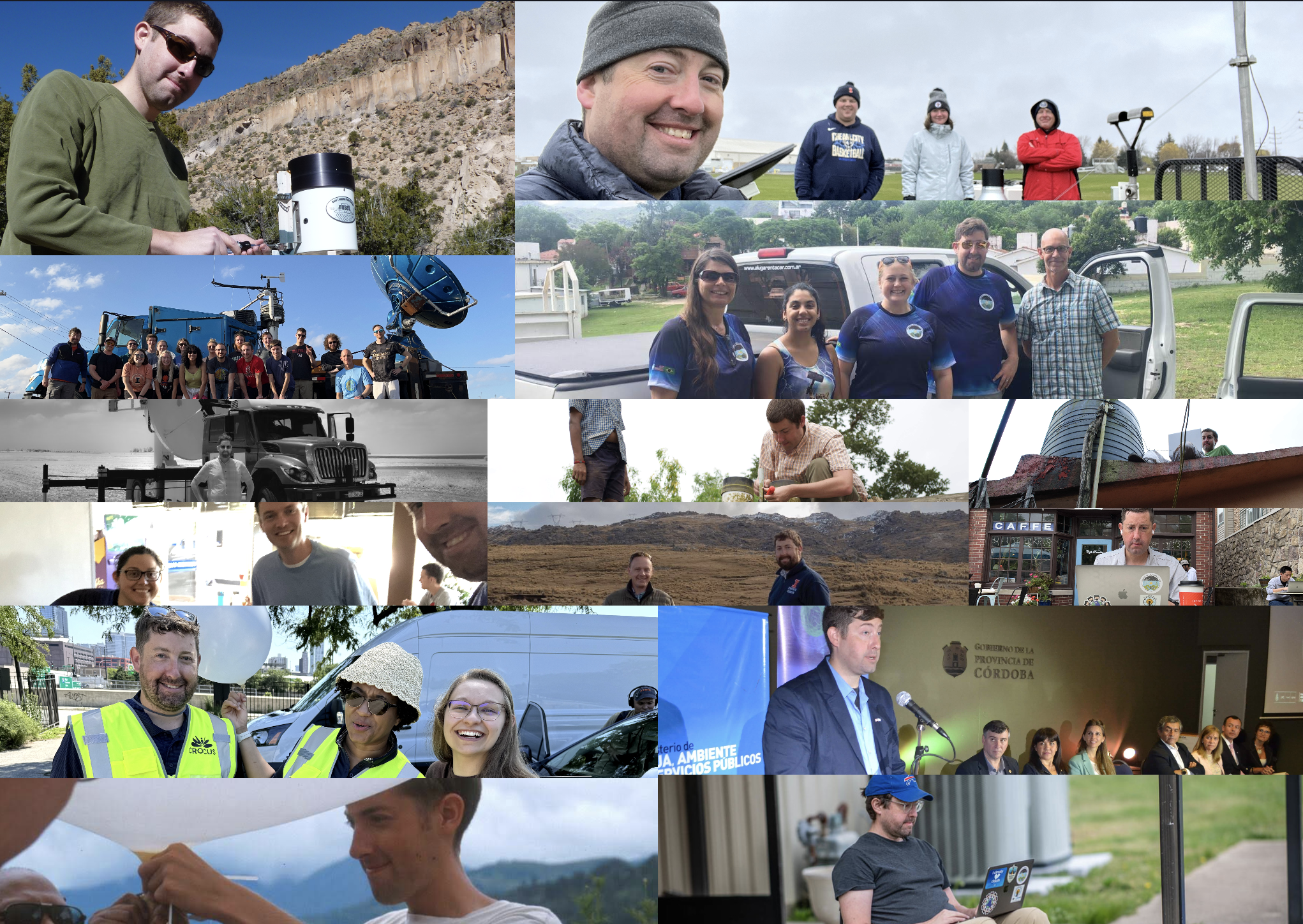 Montage of field-campaign photos spanning Steve Nesbitt's career